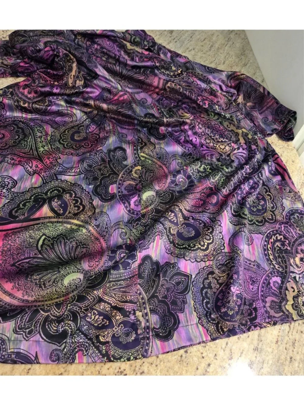 Natori Size XS Caftan Half Zip Multi-colored Floral Paisley Print Lounge Robe